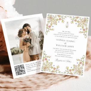 Victorian Ornate Grace Floral Frame Wedding Photo Invitation