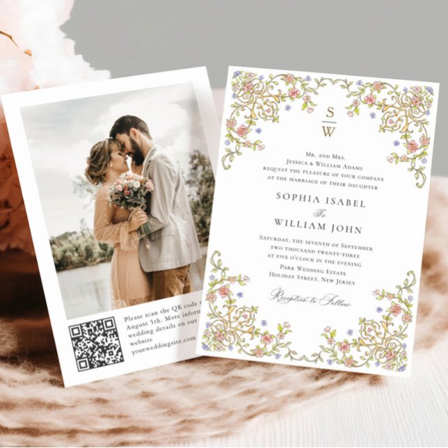 Victorian Ornate Grace Floral Frame Wedding Photo Invitation (Creator Uploaded)