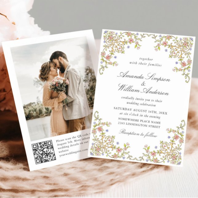 Victorian Ornate Grace Floral Frame Wedding Photo Invitation (Creator Uploaded)