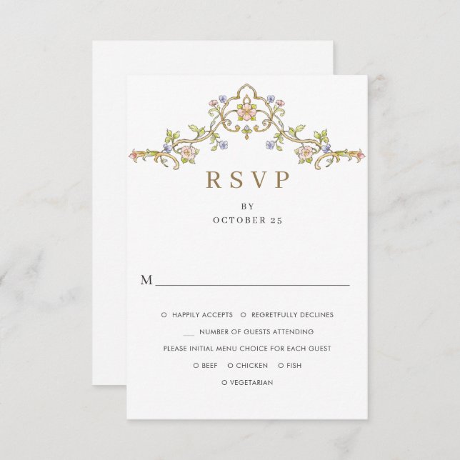 Victorian Ornate Grace Floral Frame Wedding RSVP Card (Front/Back)