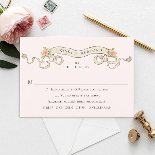 Victorian Ornate Grace Floral Frame Wedding RSVP Card (Creator Uploaded)