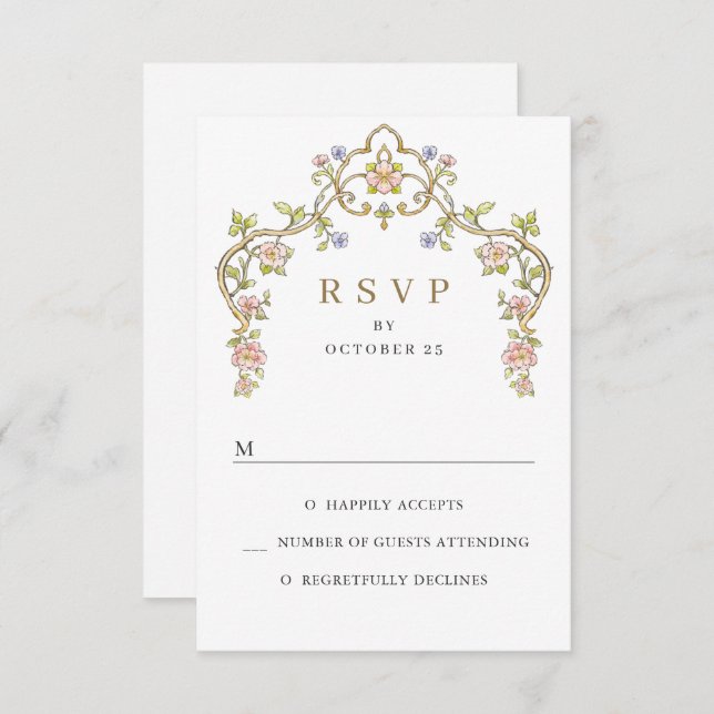 Victorian Ornate Grace Floral Frame Wedding RSVP Card (Front/Back)