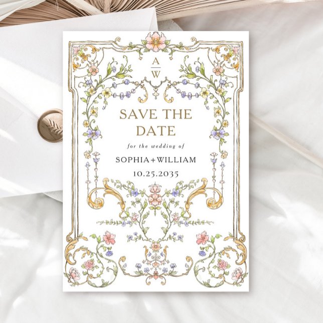 Victorian Ornate Grace Floral Frame Wedding Save The Date (Creator Uploaded)