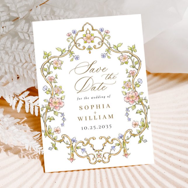 Victorian Ornate Grace Floral Frame Wedding Save The Date (Creator Uploaded)