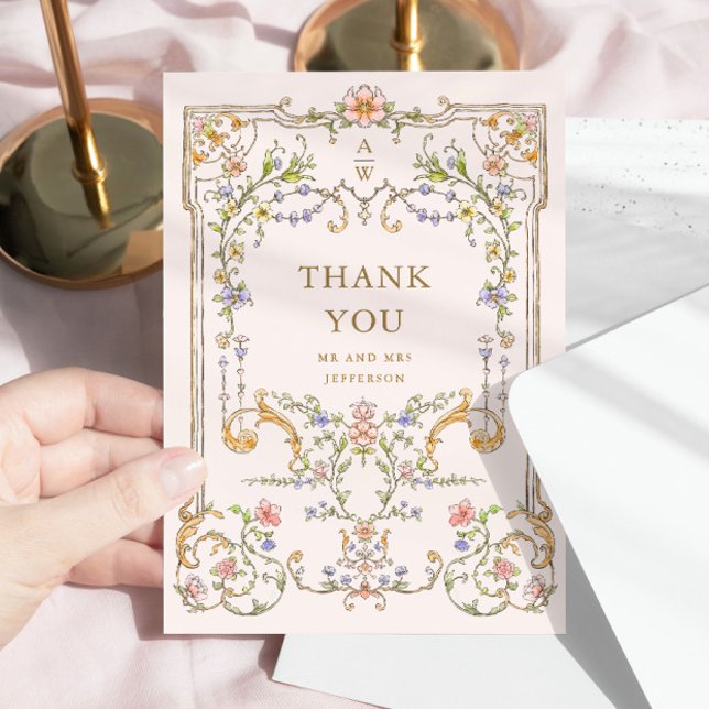 Victorian Ornate Grace Floral Frame Wedding Thank You Card (Creator Uploaded)
