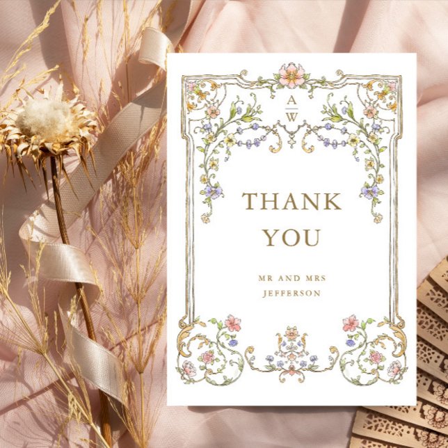 Victorian Ornate Grace Floral Frame Wedding Thank You Card (Creator Uploaded)