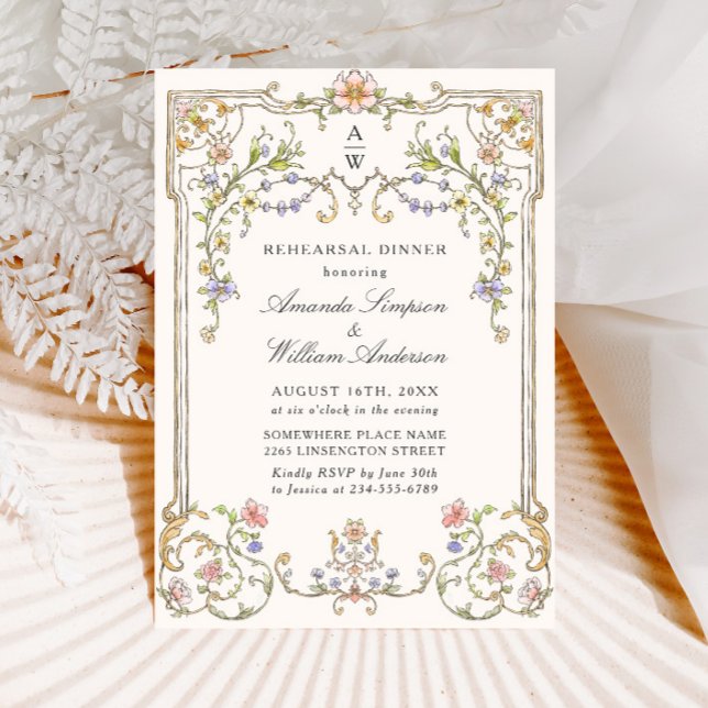 Victorian Ornate Grace Floral Rehearsal Dinner Invitation (Creator Uploaded)