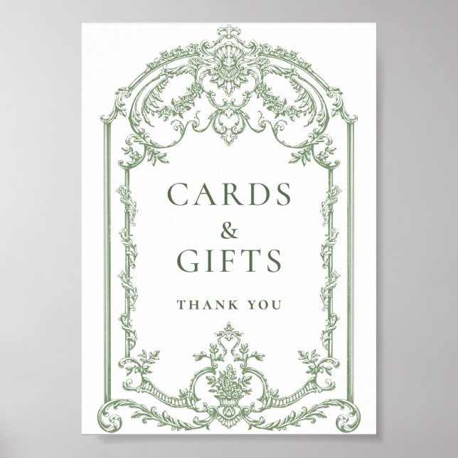 Victorian Ornate Grace Floral Sage Cards and Gifts Poster (Front)