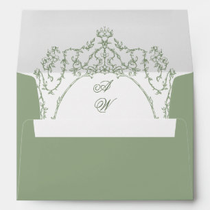 Victorian Ornate Grace Floral Sage Green Wedding Envelope