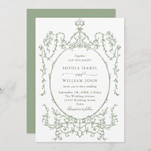 Victorian Ornate Grace Floral Sage Green Wedding Invitation