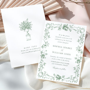 Victorian Ornate Grace Floral Sage Green Wedding Invitation