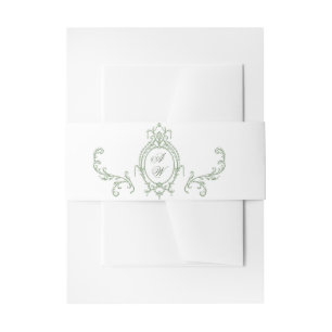 Victorian Ornate Grace Floral Sage Green Wedding Invitation Belly Band