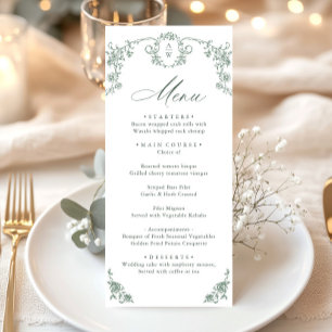 Victorian Ornate Grace Floral Sage Green Wedding Menu