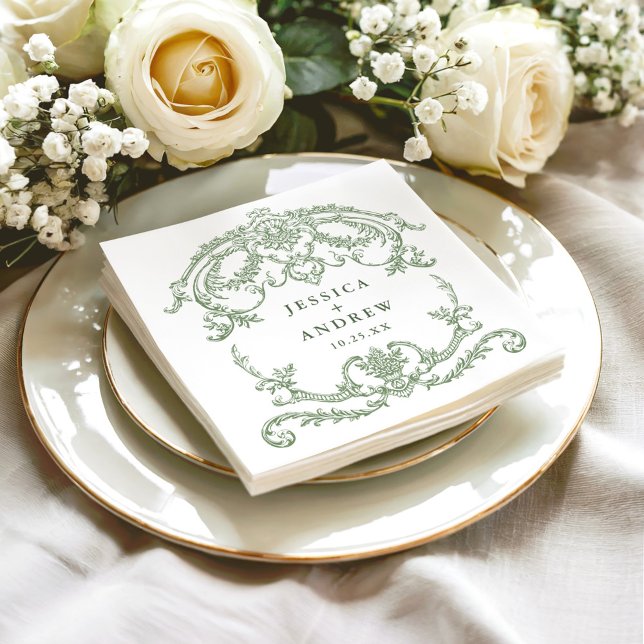 Victorian Ornate Grace Floral Sage Green Wedding Napkin (Creator Uploaded)