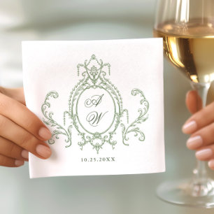 Victorian Ornate Grace Floral Sage Green Wedding Napkin