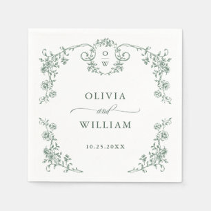 Victorian Ornate Grace Floral Sage Green Wedding Napkin