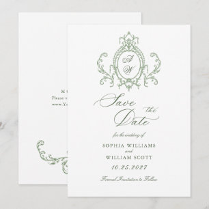 Victorian Ornate Grace Floral Sage Green Wedding Save The Date