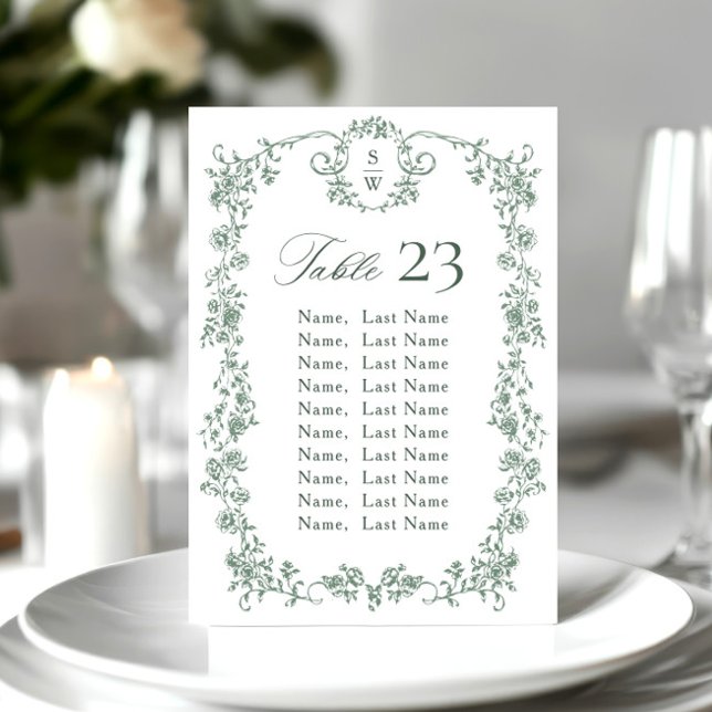 Victorian Ornate Grace Floral Seating Chart Card (Creator Uploaded)