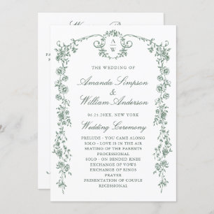 Victorian Ornate Grace Floral Wedding Ceremony Programme