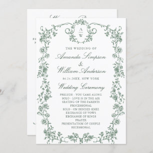 Victorian Ornate Grace Floral Wedding Ceremony Programme