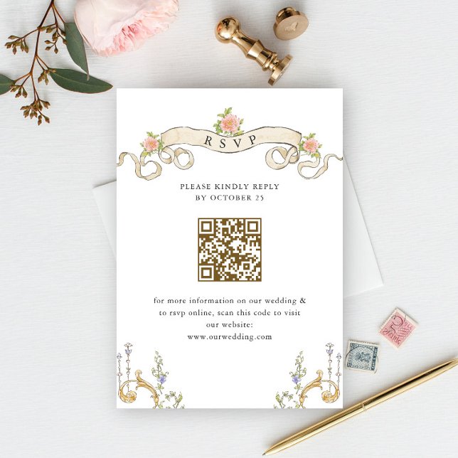 Victorian Ornate Grace Floral Wedding RSVP QR code (Creator Uploaded)