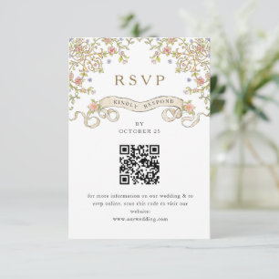 Victorian Ornate Grace Floral Wedding RSVP QR code Card