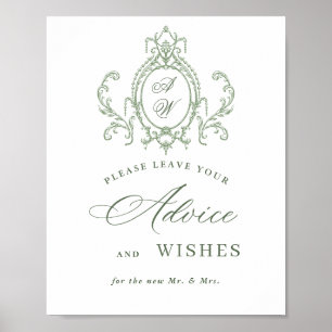 Victorian Ornate Grace Sage Green Advice & Wishes Poster