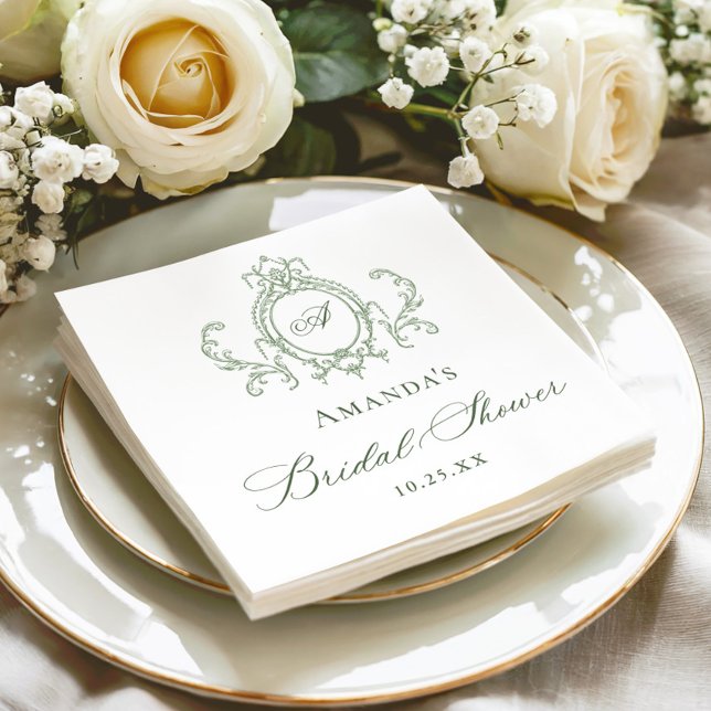 Victorian Ornate Grace Sage Green Bridal Shower Napkin (Creator Uploaded)