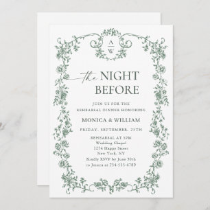 Victorian Ornate Grace Sage Green Rehearsal Dinner Invitation