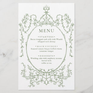 Victorian Ornate Grace Sage Green Wedding Menu