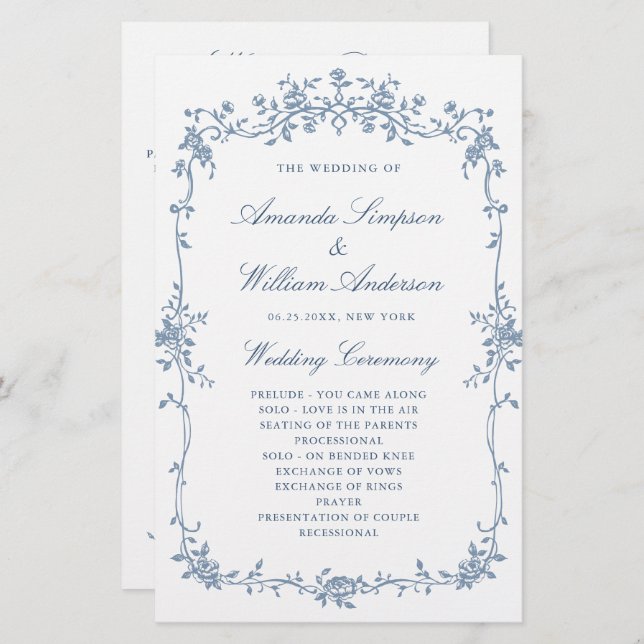 Victorian Ornate Grace Wedding Ceremony Program (Front/Back)