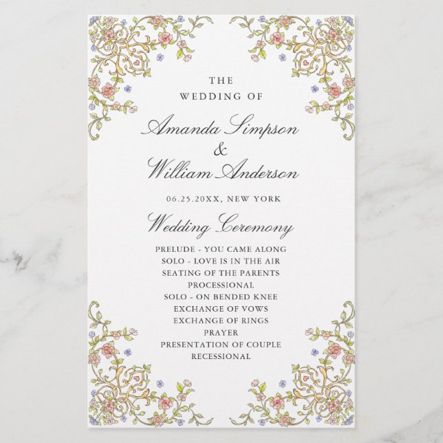 Victorian Ornate Grace Wedding Ceremony Program (Front)