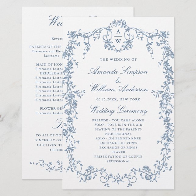 Victorian Ornate Grace Wedding Ceremony Program (Front/Back)
