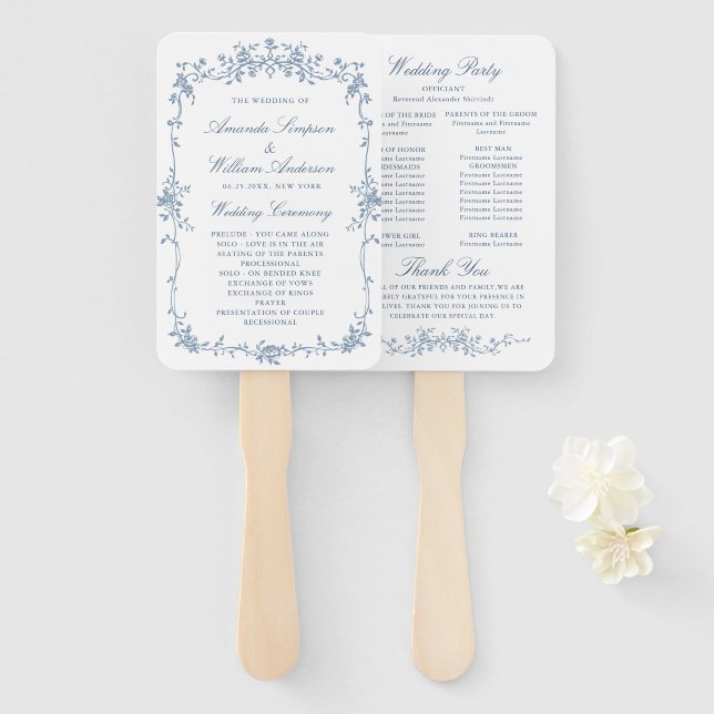 Victorian Ornate Grace Wedding Ceremony Program Hand Fan (Front and Back)