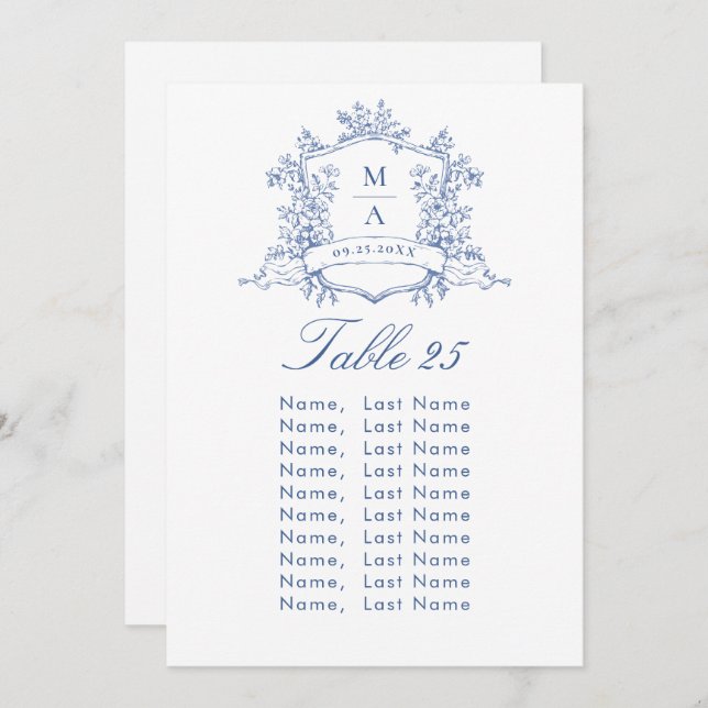 Victorian Ornate Grace Wedding Seating Chart Card (Front/Back)