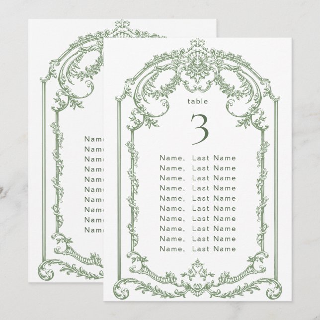 Victorian Ornate Grace Wedding Seating Chart Card (Front/Back)
