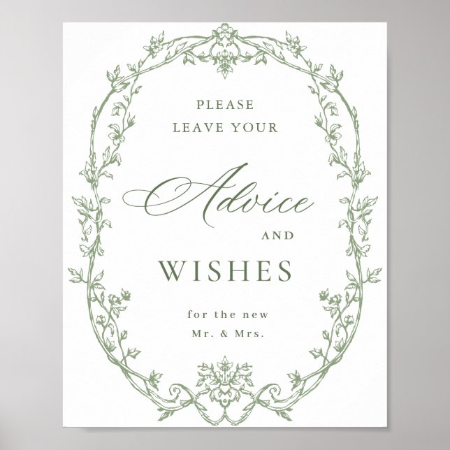 Victorian Ornate Sage Green Advice & Wishes Poster (Front)