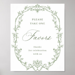 Victorian Ornate Sage Green Floral Favours Wedding Poster