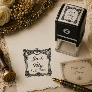 Victorian Ornate Wedding Name & Date Self-inking Stamp
