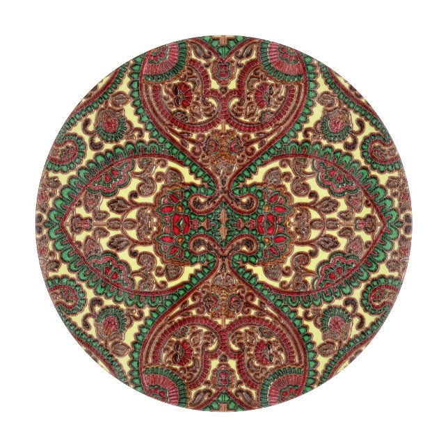 Victorian paisley pattern elegant red green gold cutting board (Front)