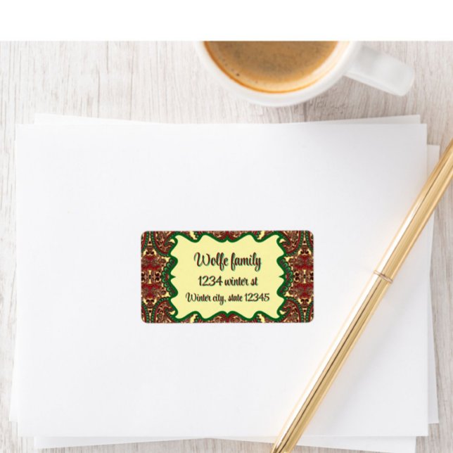 Victorian paisley pattern elegant red green gold label (Creator Uploaded)