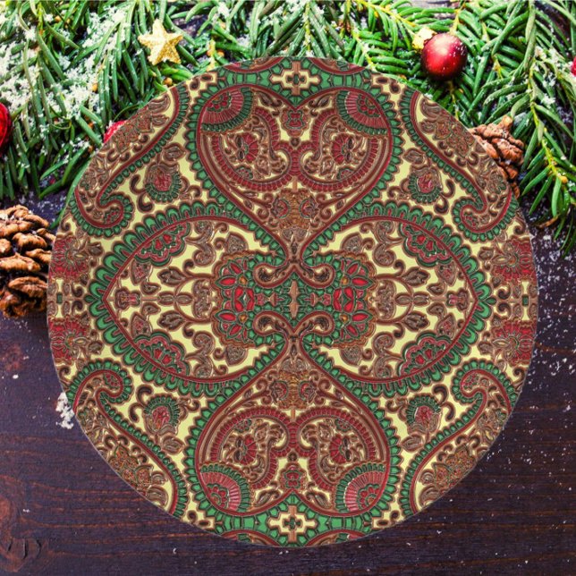 Victorian paisley pattern elegant red green gold paper plate (Creator Uploaded)