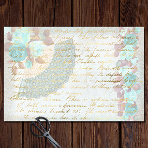 Victorian Paper Fan Turquoise Rose Decoupage Paper