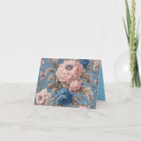 Victorian Pastel Blue And Pink Blossoms Blank Card