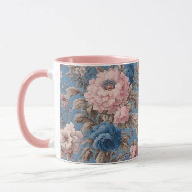 Victorian Pastel Blue And Pink Blossoms Mug (Left)
