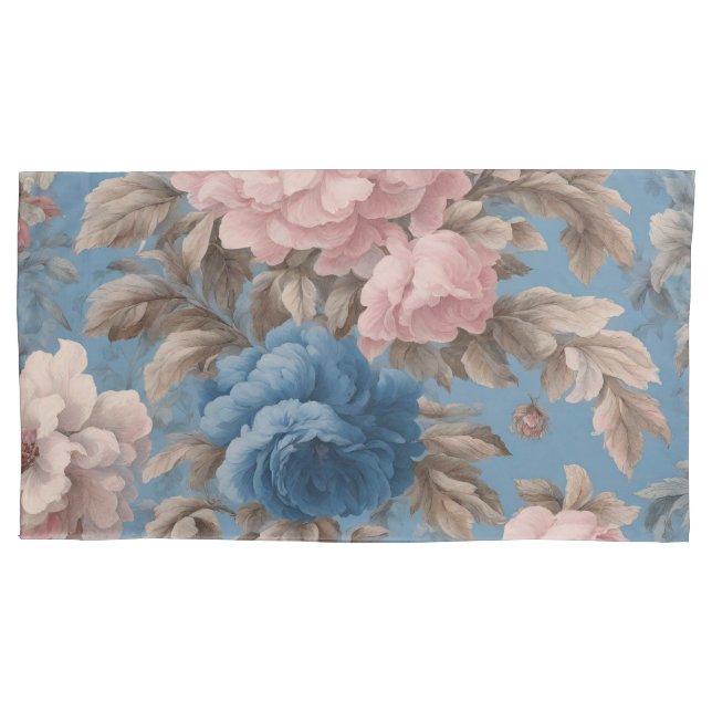 Victorian Pastel Blue And Pink Blossoms Pillowcase (Front)