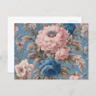 Victorian Pastel Blue And Pink Blossoms Postcard