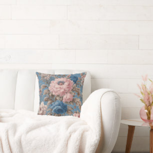 Victorian Pastel Blue And Pink Blossoms Throw Pill Cushion