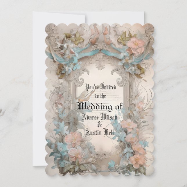 Victorian Pastel Pink Blue Floral Invitation (Front)
