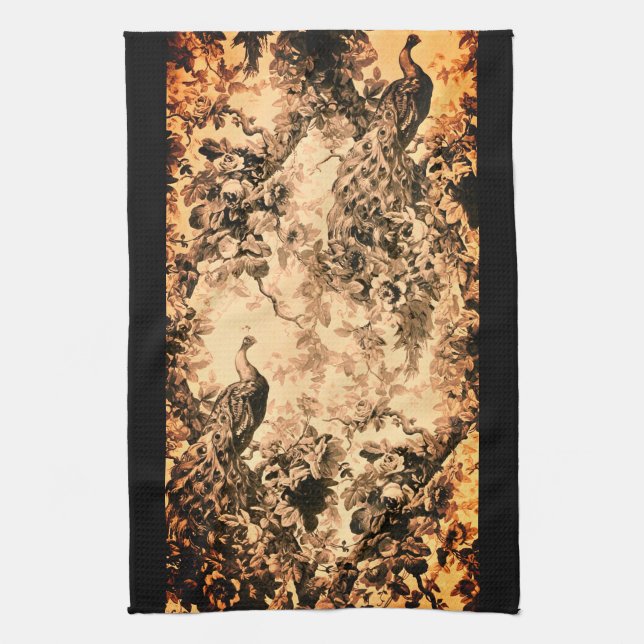 Victorian peacock floral elegant pattern tea towel (Vertical)